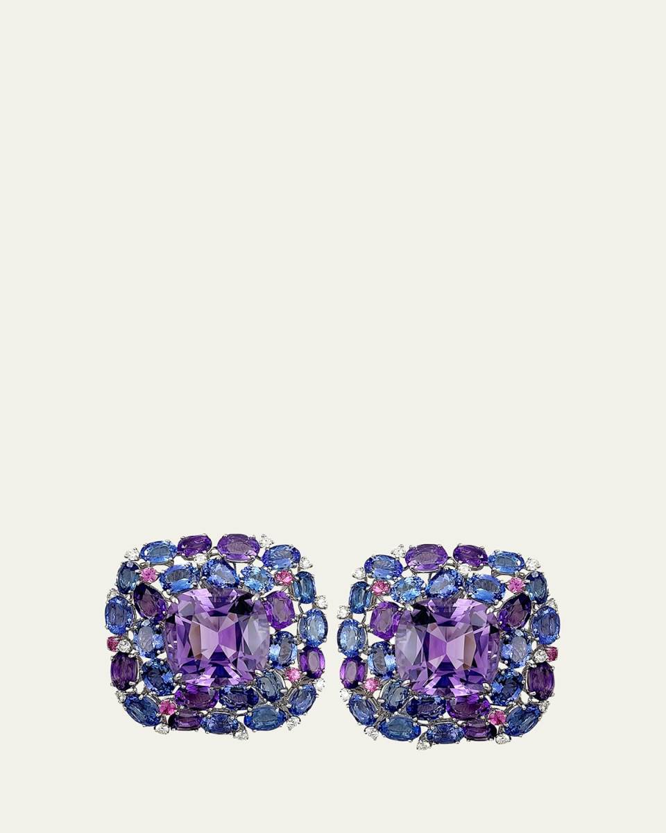 18K White Gold Amethyst and Diamond Earrings